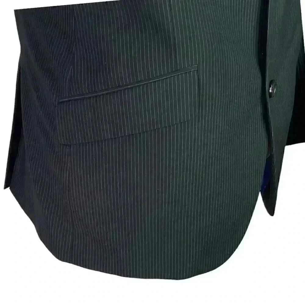 Billy London Sport Coat Blazer Jacket Mens 42S Black Blue Pinstripe Rayon Blend